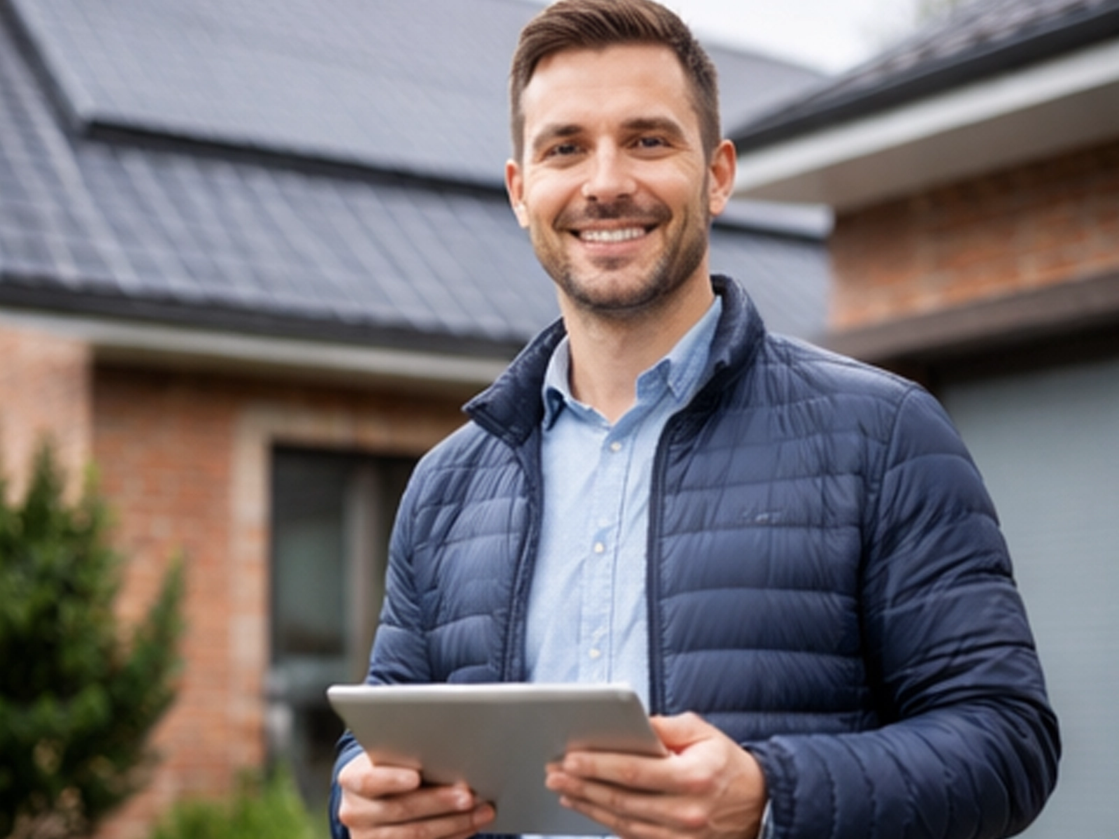 Energieberater vor modernem Wohnhaus in Nottuln